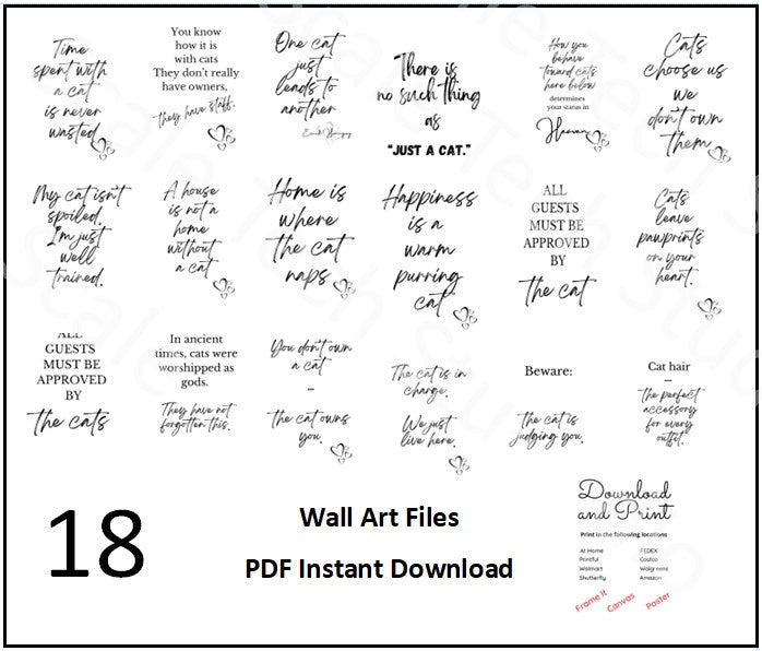 Funny Cat Wall Art Printables – 18 Pack | Instant Download PDF | Cat Sayings & Quotes | Printable Pet Decor for Cat Lovers & Crazy Cat People
