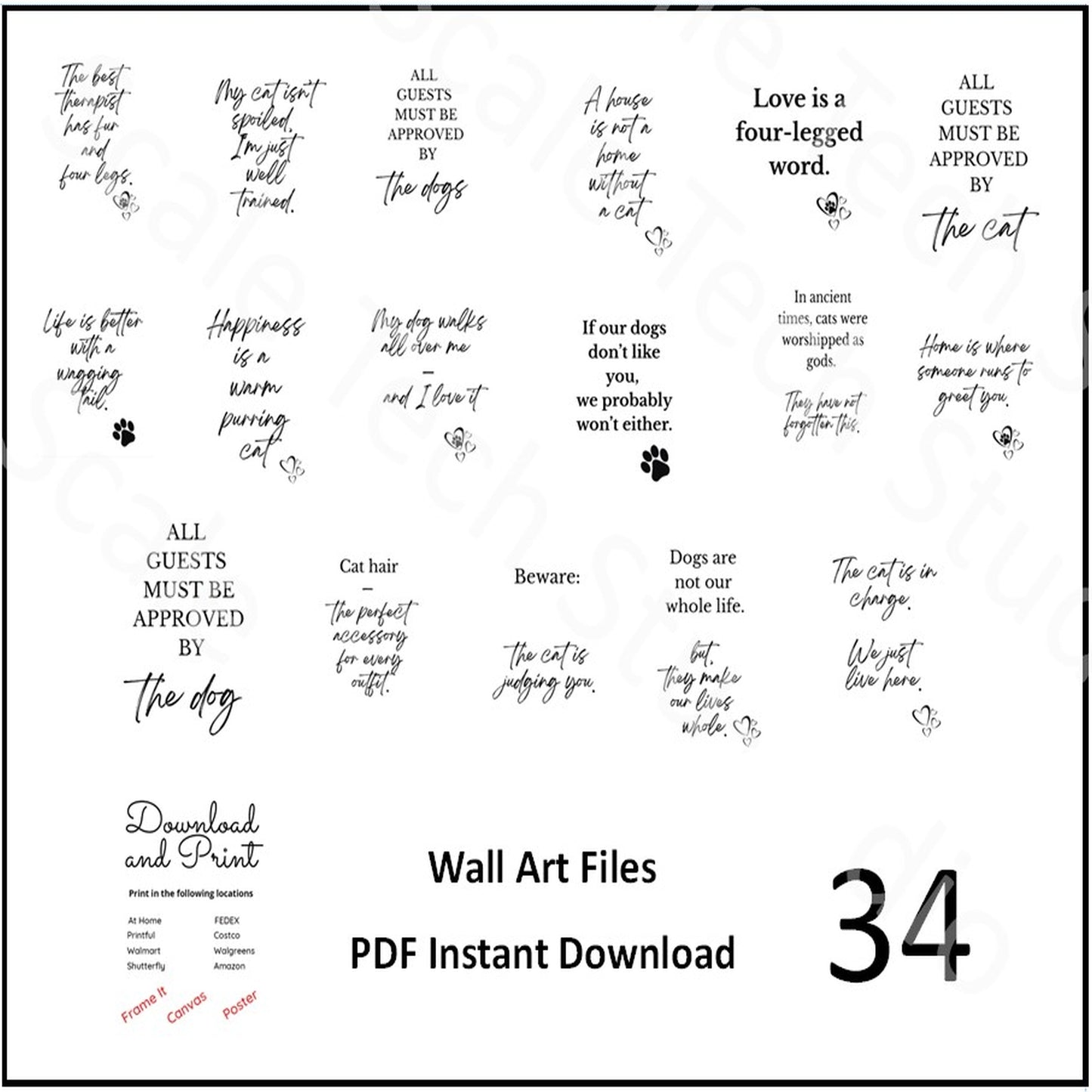 34 Pack Cat Dog Wall Art Printables  Funny Pet Quotes and Sayings Instant Download PDF Printable Decor for Cat and Dog Lovers