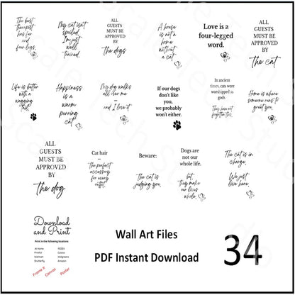 34 Pack Cat Dog Wall Art Printables  Funny Pet Quotes and Sayings Instant Download PDF Printable Decor for Cat and Dog Lovers